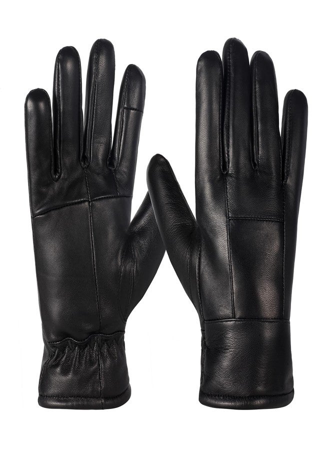 DOOWELL Winter Genuine Sheepskin Leather Gloves For Men,Black Touchscreen Glove,Driving Motorcycle Gloves with Warm Lining-XL - Image 1